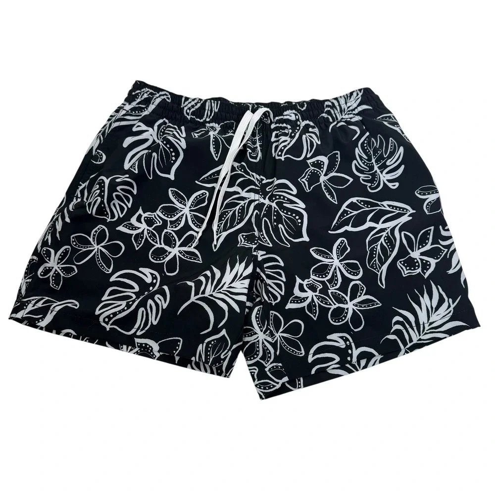 Chubbies Mens Swim Trunks Black White Tropical Floral 5.5 Inch Inseam Medium - Picture 3 of 7
